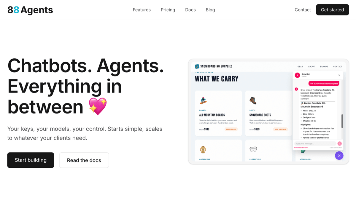88Agents Conversational AI showing Conversational AI - 88Agents - Chatbots and AI agents. Built for agencies.