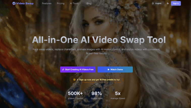 Videoswap Video Editing showing Video Editing - AI Video Swap Tool for Face Swap, Character Replace & Motion Control | Video