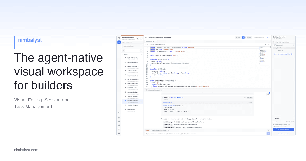 Nimbalyst Productivity & Collaboration showing Productivity & Collaboration - Nimbalyst - Agent-native visual workspace for B