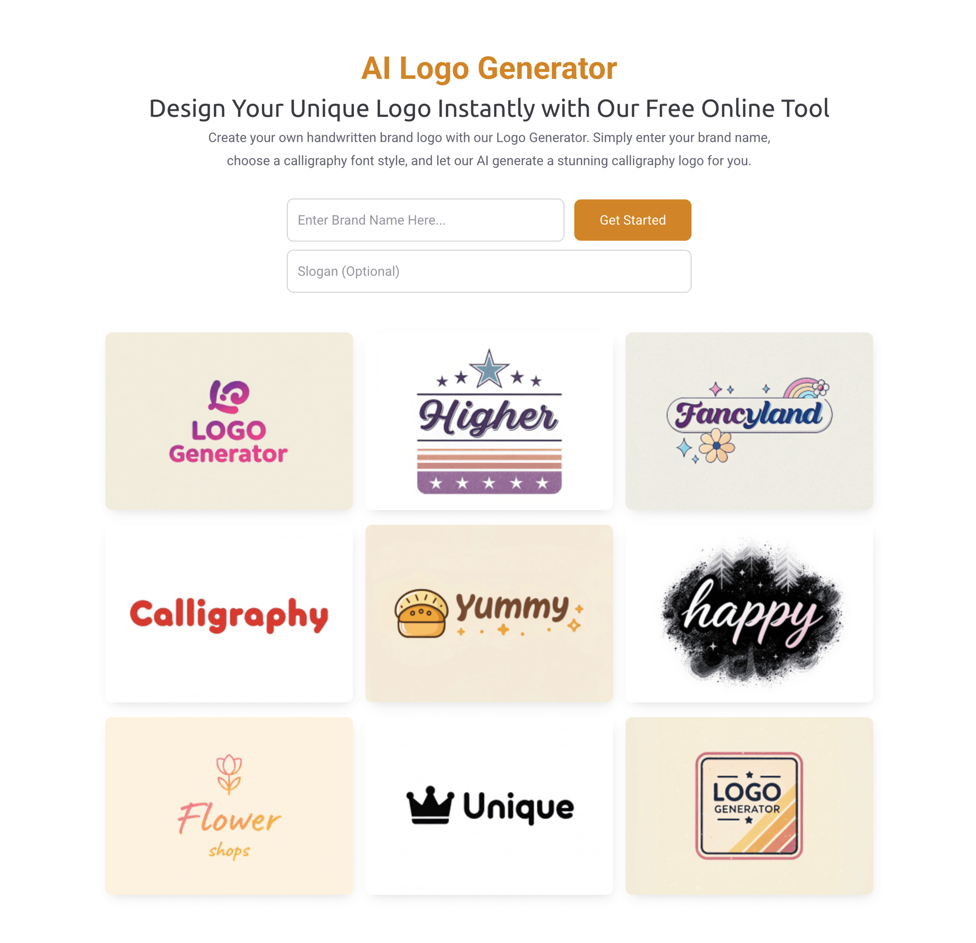Logogenerator Design showing Design - Use our free AI Logo Generator to design a stunning brand logo instantly