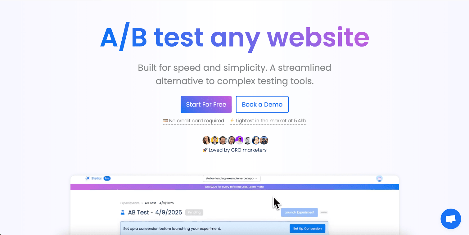 Stellar Marketing Automation showing Marketing Automation - The fastest A/B testing platform for marketers