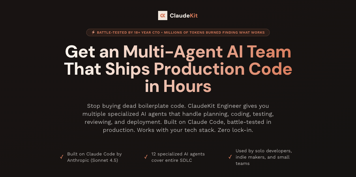 Claudekit Code Assistance showing Code Assistance - ClaudeKit - AI Development & Marketing Teams