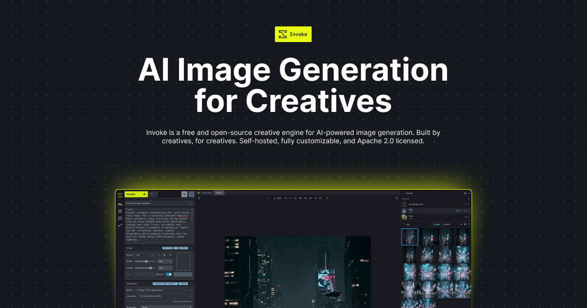 InvokeAI Image Generation showing Image Generation - Professional creative AI tools for visual media
