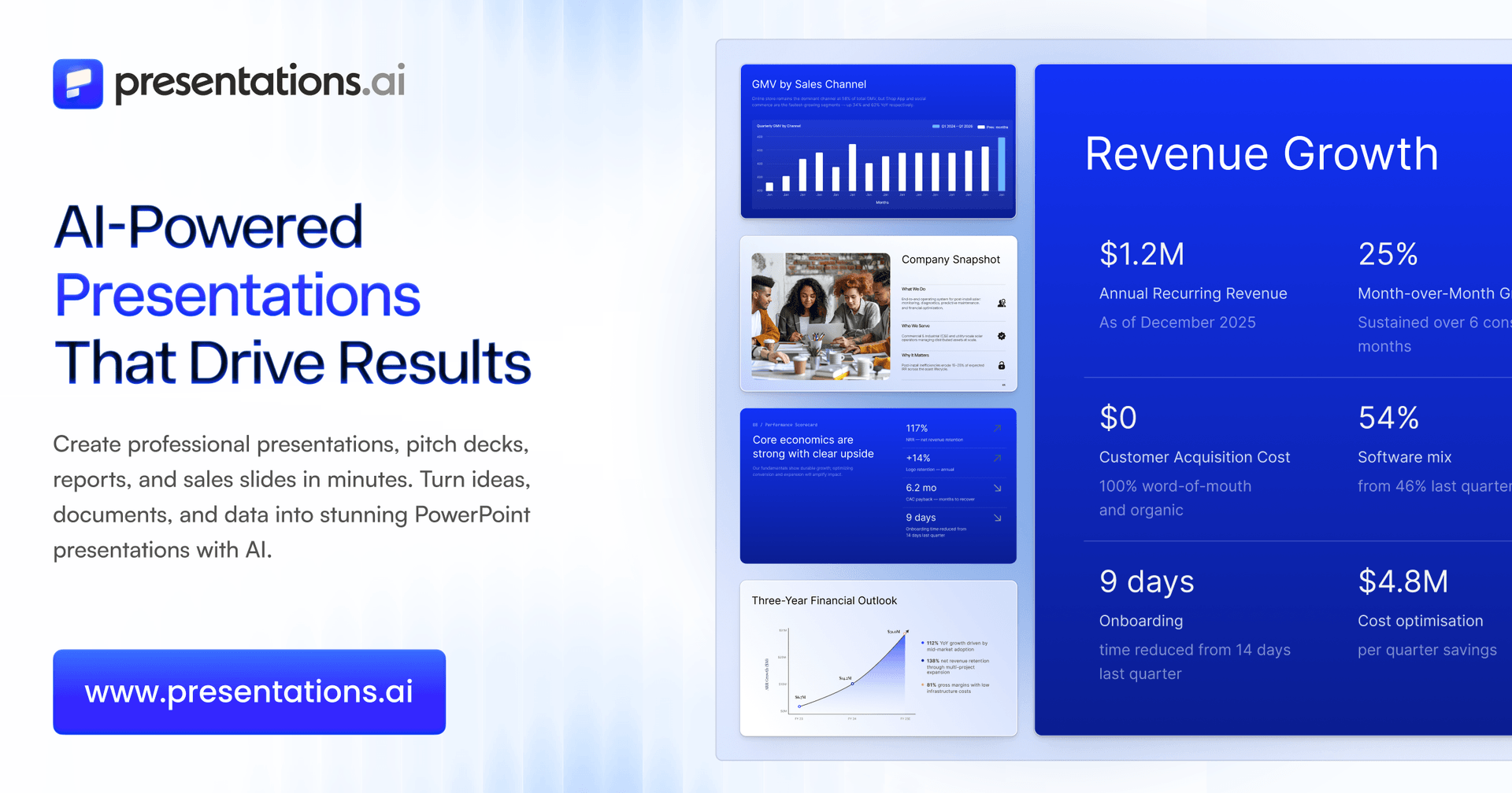 Presentations.AI Design showing Design - The AI Presentation Maker that Instantly Turns Ideas into On‑Brand Decks