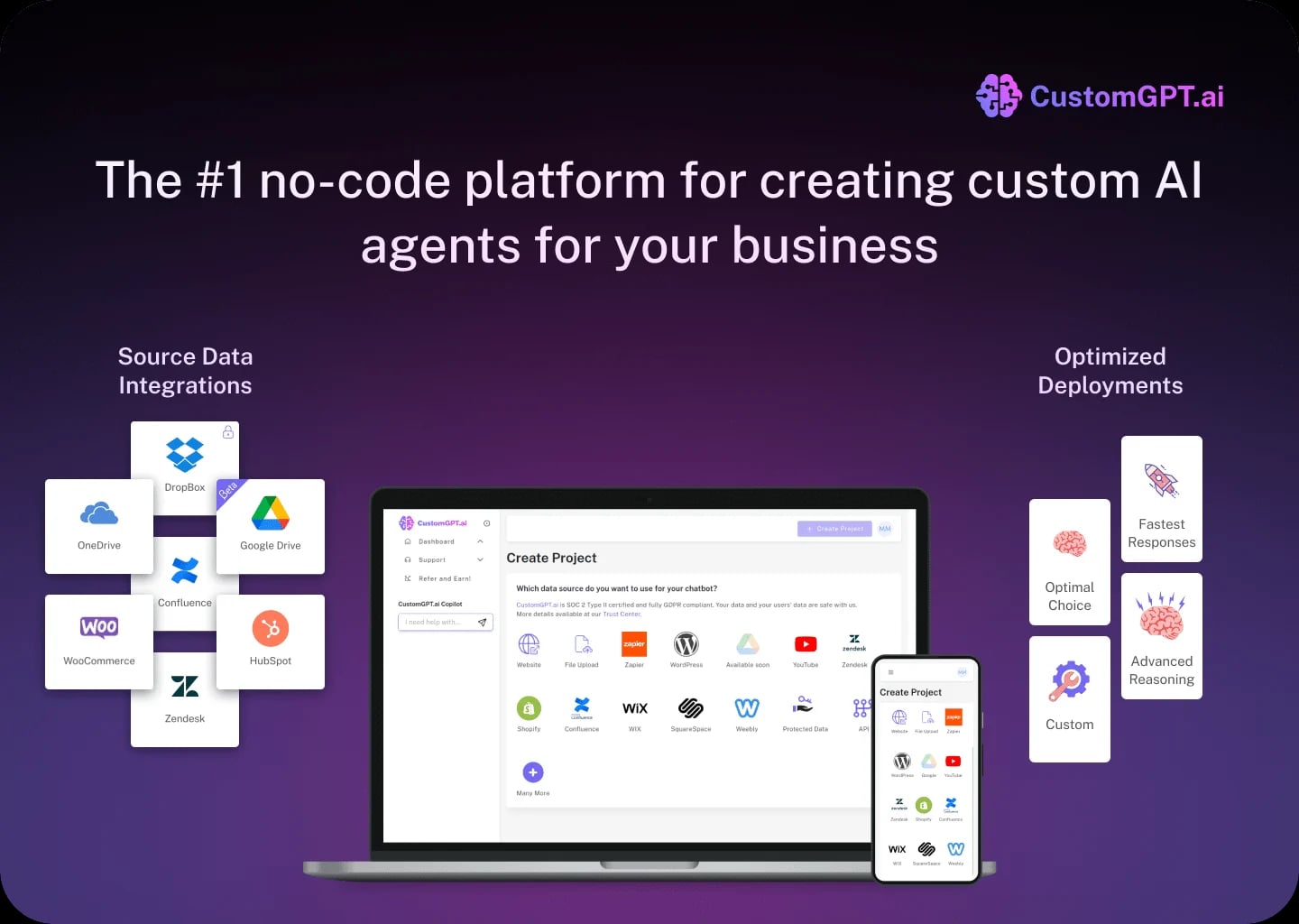 CustomGPT.ai Conversational AI showing Conversational AI - Create Custom AI Chatbots From Your Business Data in Minutes