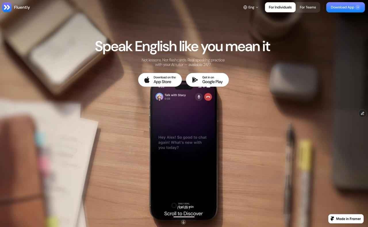 Fluently Conversational AI showing Conversational AI - Speak English confidently with AI-powered tutoring