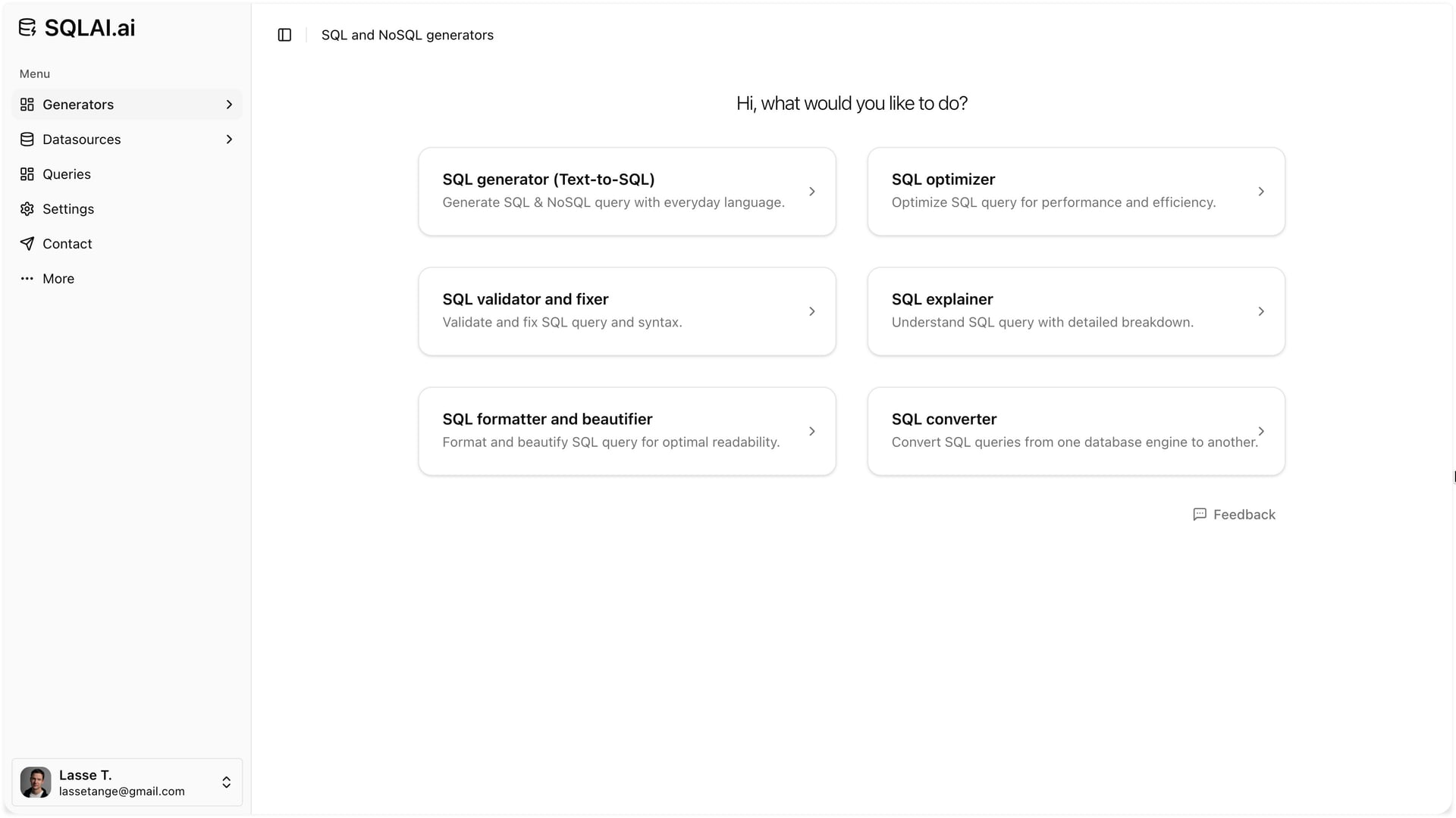 SQLAI.ai Code Assistance showing Code Assistance - Generate SQL Queries in Seconds for Free