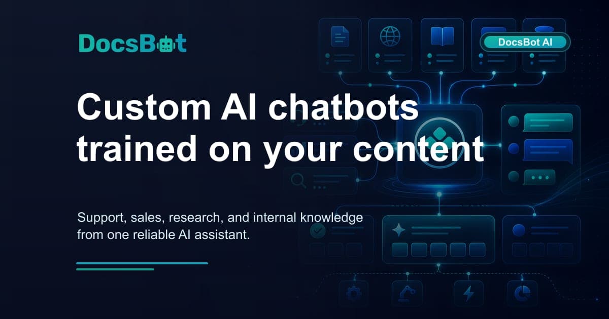 DocsBot AI Conversational AI showing custom chatbot - Custom AI chatbots trained on your content for instant, accurate answer