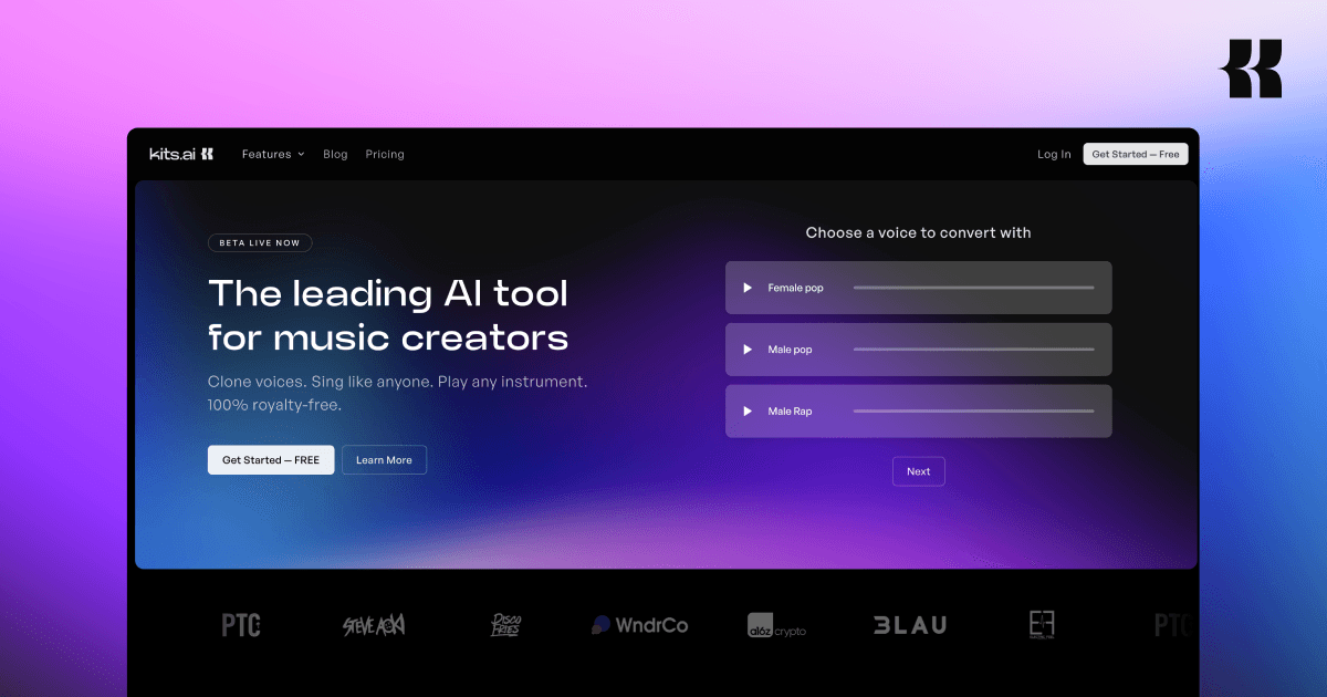 Kits AI Audio Generation showing Audio Generation - Empowering your content with AI