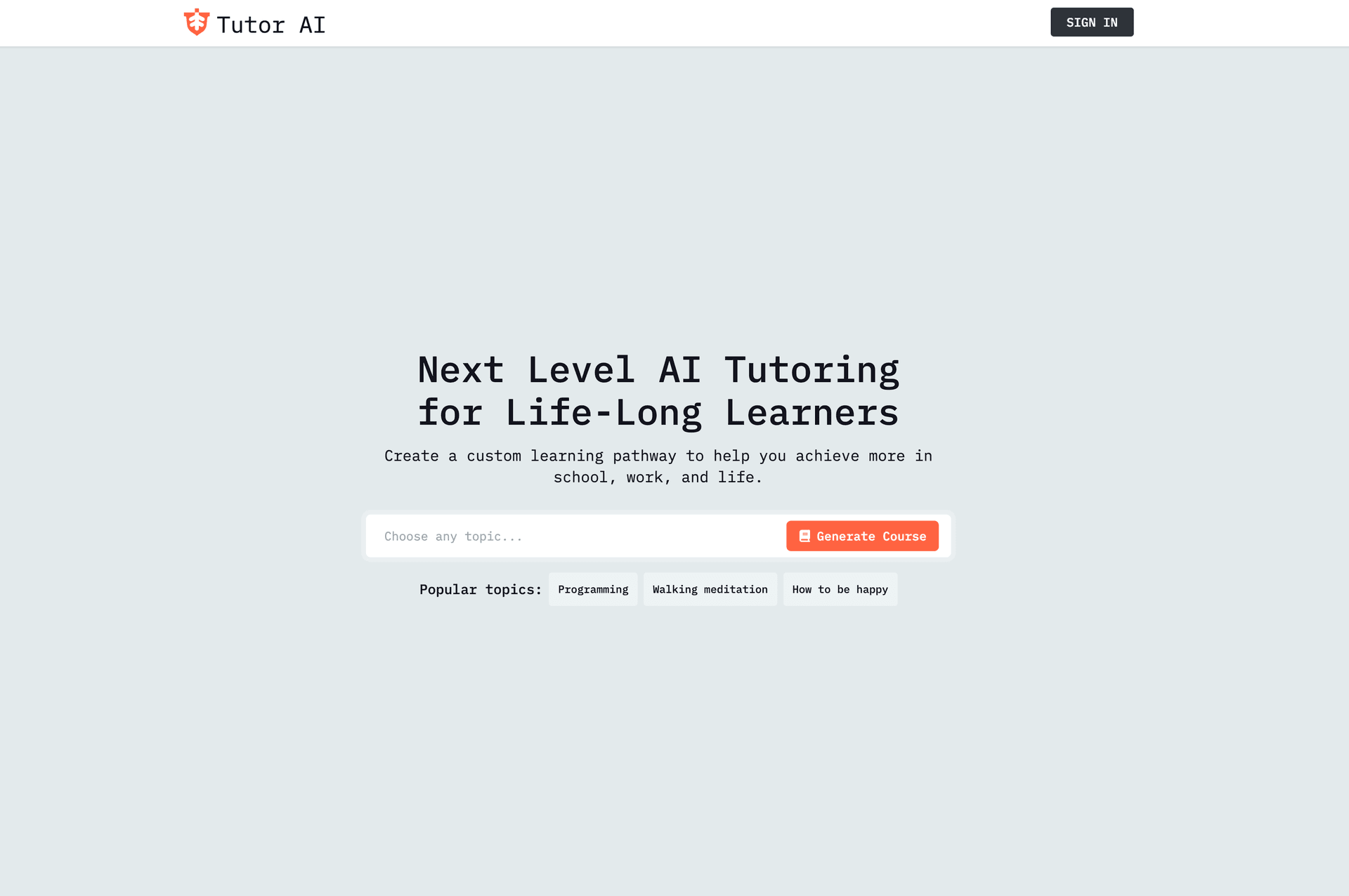 Tutor AI Conversational AI showing Conversational AI - Your personal AI tutor to learn anything, anytime, anywhere