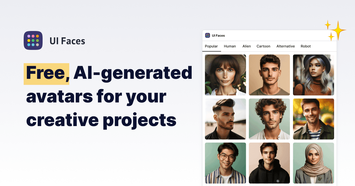 UI Faces Design showing Design - Free AI-Generated Avatars for Design Mockups