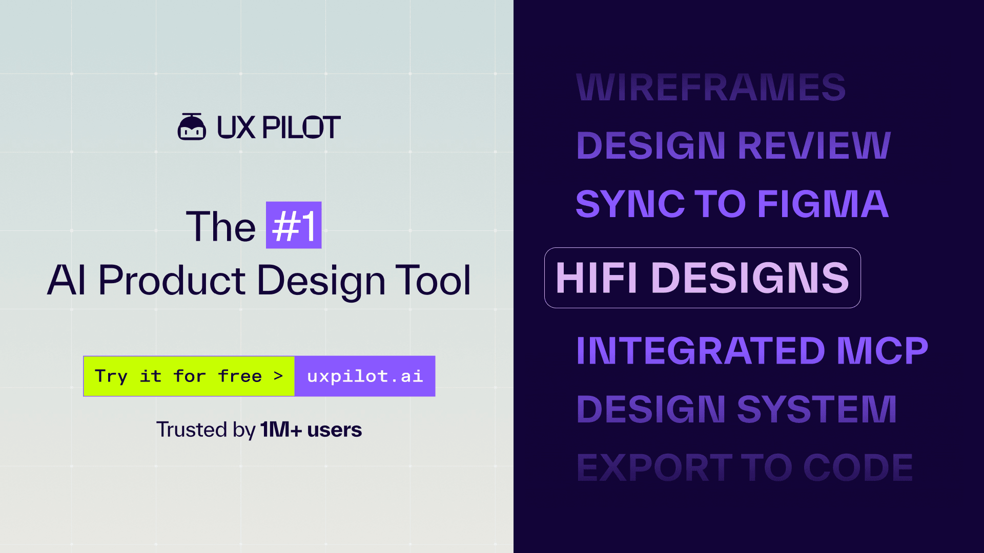 UX Pilot Design showing Design - Design with AI, fly with creativity