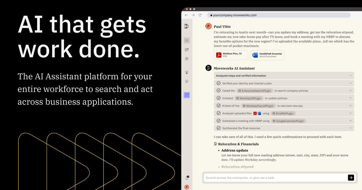 Moveworks Conversational AI showing Conversational AI - The AI platform for your workplace
