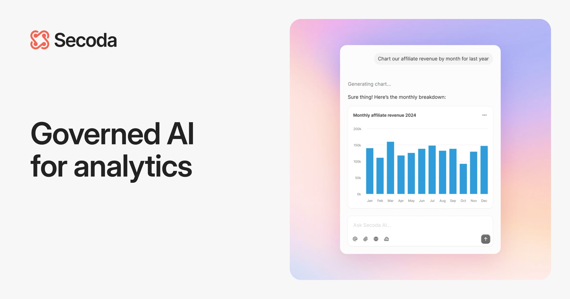 Secoda Data Analytics showing Data Analytics - The AI-powered data co-pilot for analytics, discovery, and governance