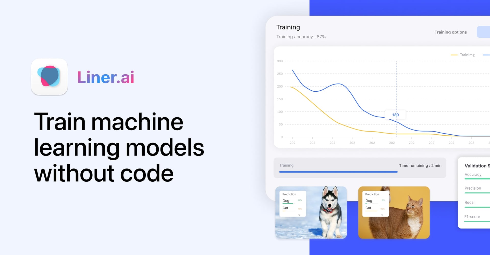 Liner.ai Data Analytics showing Data Analytics - Build and deploy machine learning without code