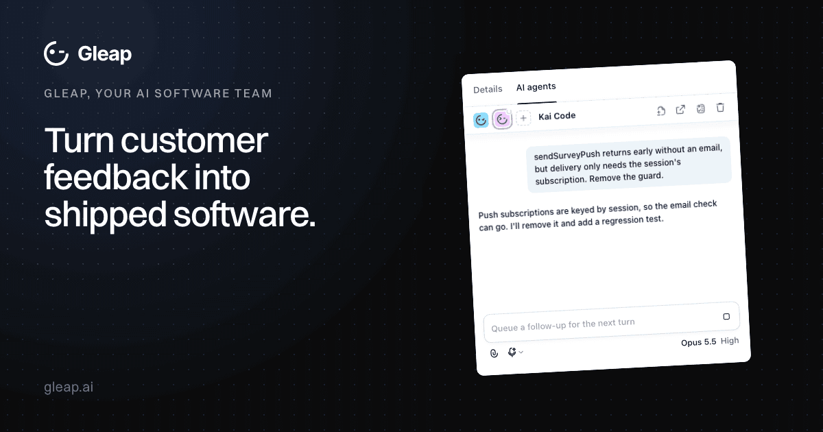 Gleap Conversational AI showing Conversational AI - AI-native customer support, activation, and roadmapping—unified.