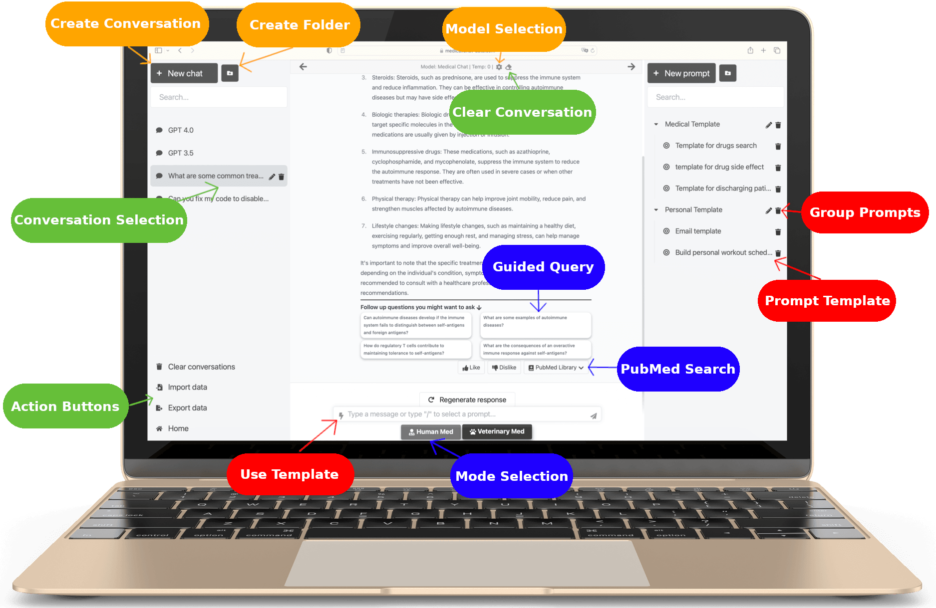 Medical Chat Conversational AI showing Conversational AI - Clinical AI, built for the practice of medicine