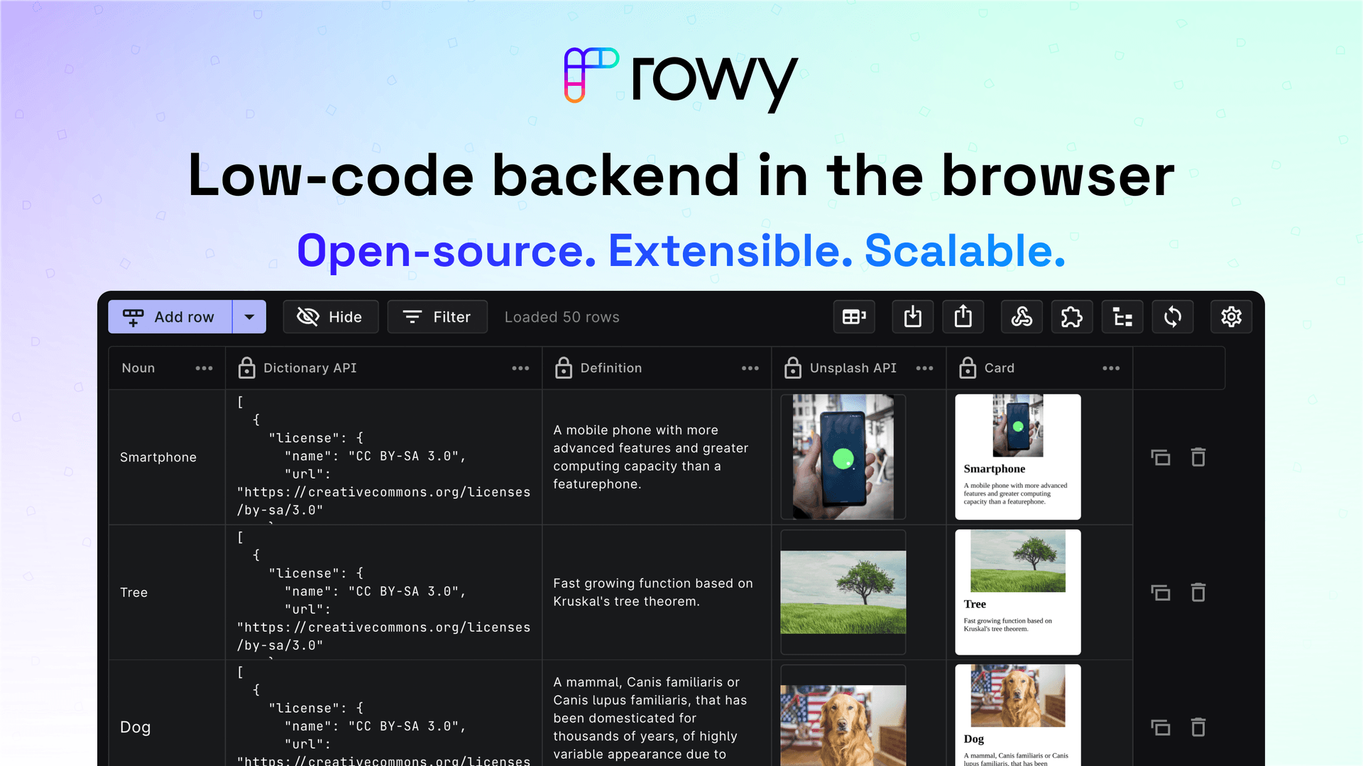 Rowy Code Assistance showing Code Assistance - Build and automate your backend visually on Firestore, starting with no-code a