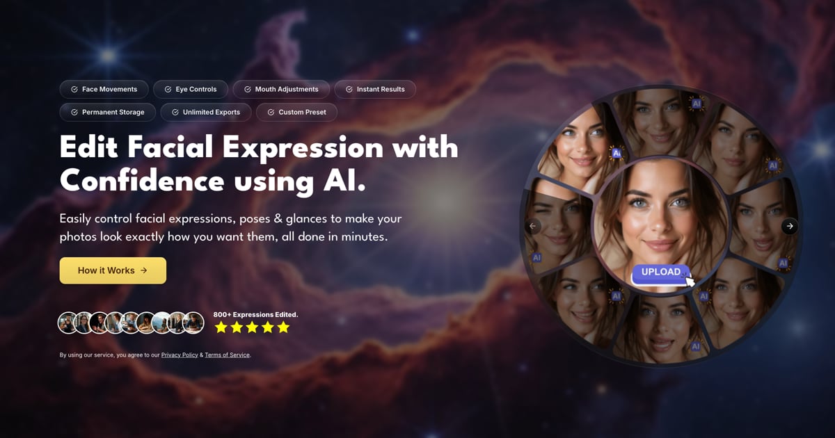 Expression Editor AI Image Generation showing Image Generation - Transform any face with just a few clicks