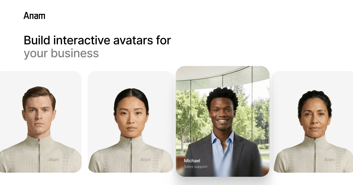 Anam Conversational AI showing Conversational AI - Create real-time AI agents that talk, listen, and appear as voice, chat, o
