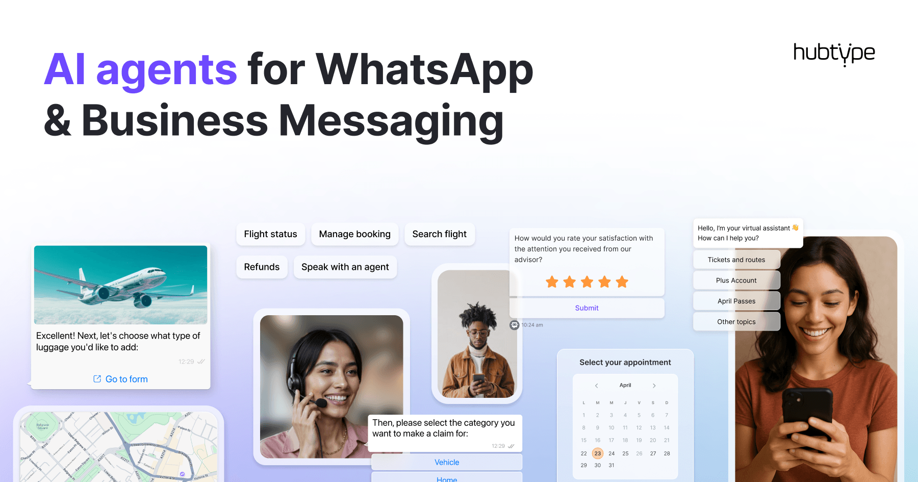 Hubtype Conversational AI showing Conversational AI - AI Agents for WhatsApp & Business Messaging