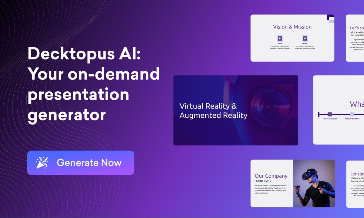 Decktopus Design showing Design - Create presentations in minutes, not hours