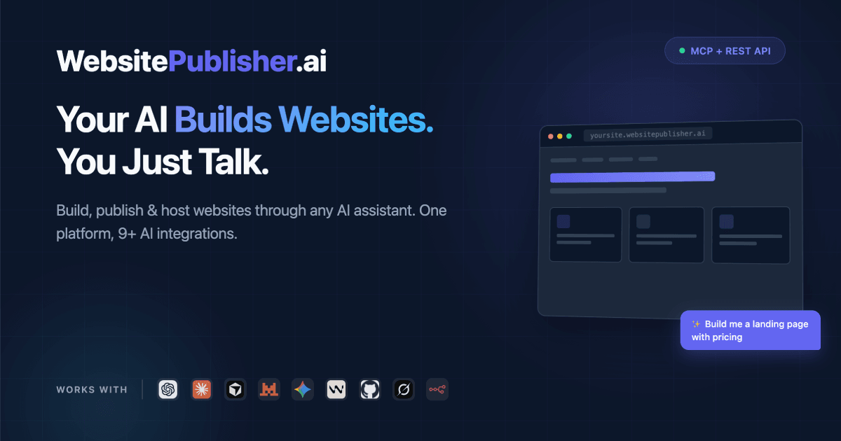 WebsitePublisher Productivity & Collaboration showing Productivity & Collaboration - AI-native website publishing — build com