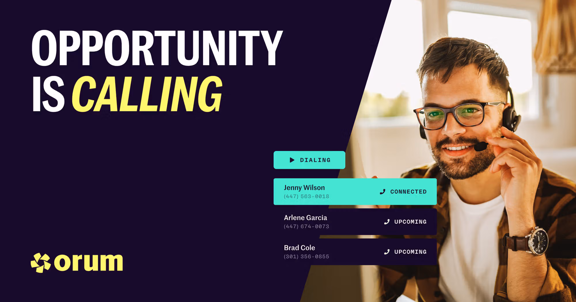 Orum Conversational AI showing Conversational AI - A Crew of Agents for Every Sales Rep