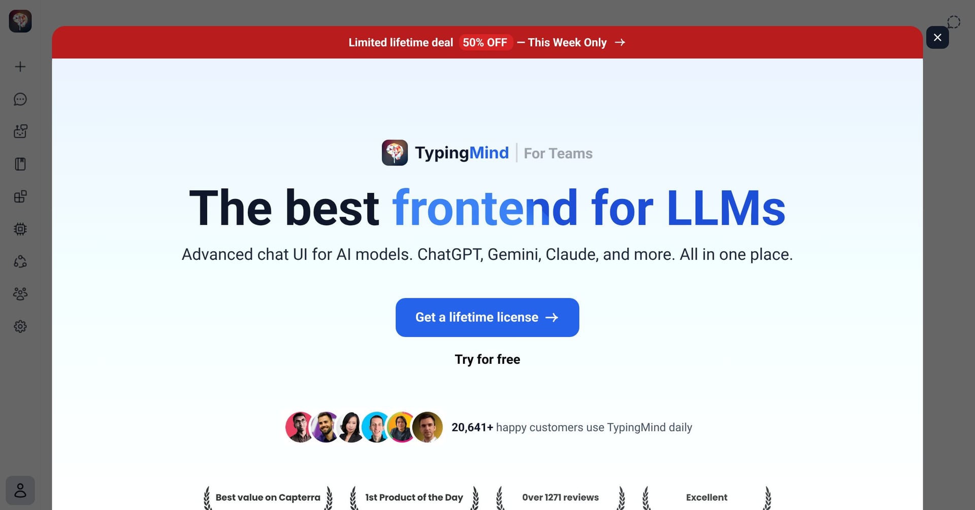 TypingMind Conversational AI showing Conversational AI - The AI client you actually own — BYOK chat UI for ChatGPT, Gemini, C