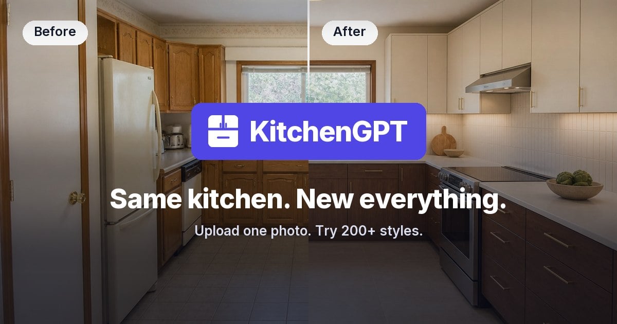 KitchenGPT Design showing Design - See your finished kitchen before you order it.