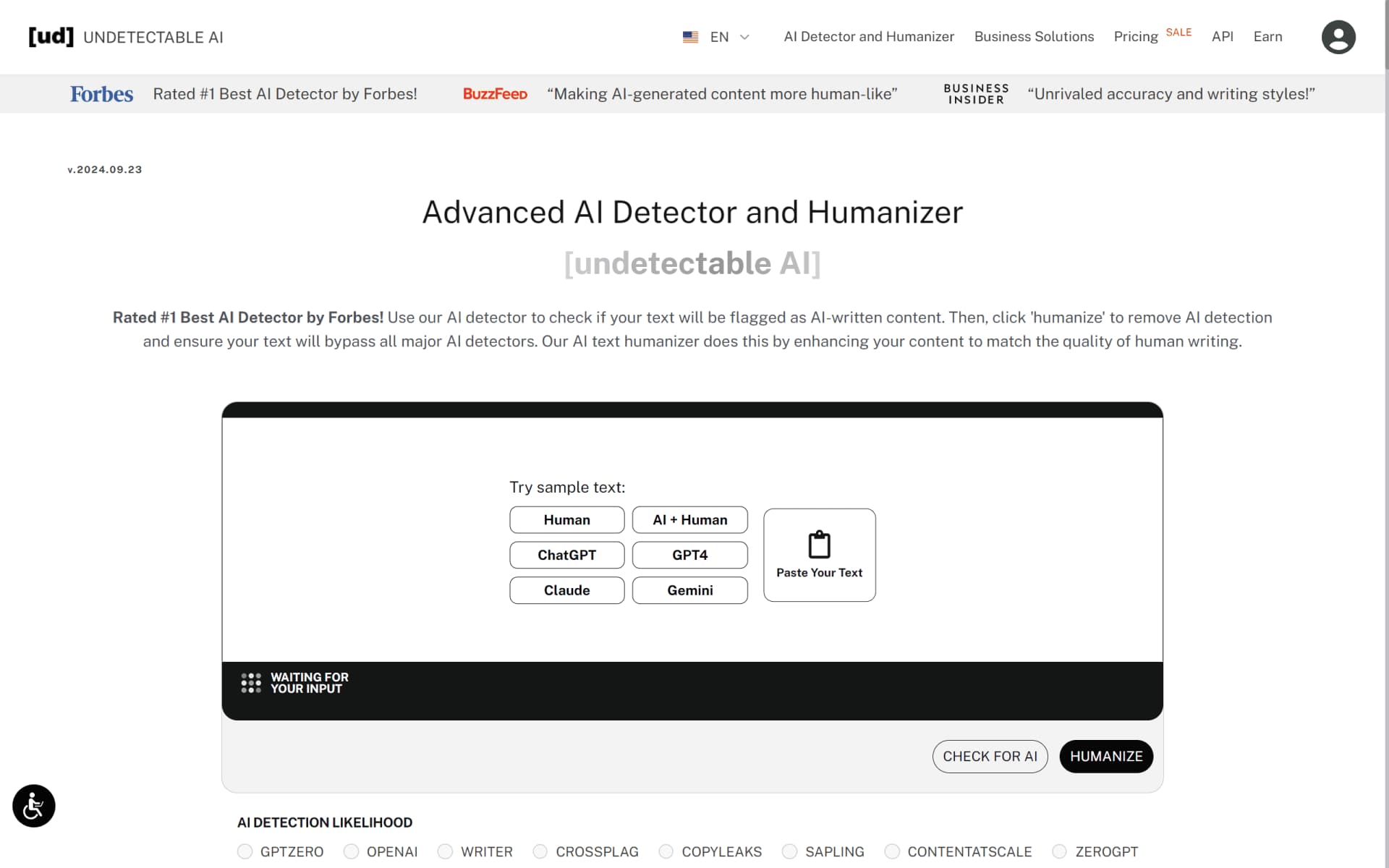 Undetectable AI Writing & Translation showing ai text detection - Make AI-generated content undetectable with one click