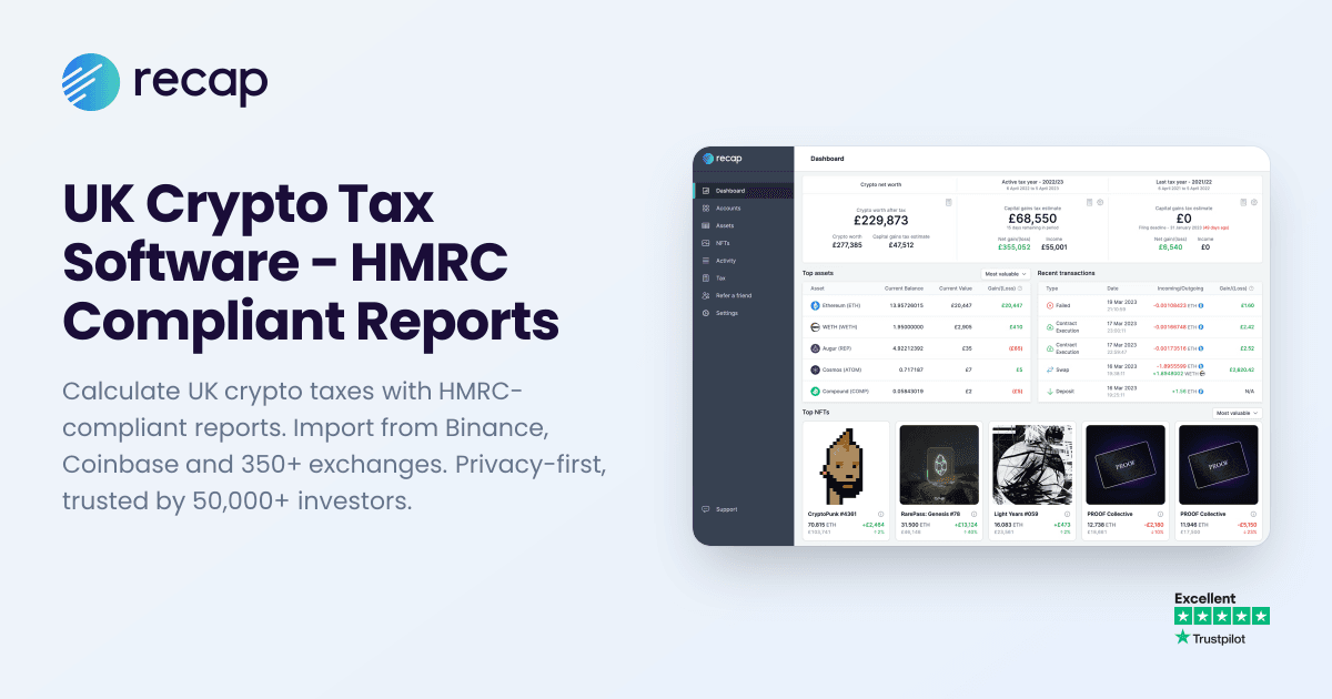 Recap Data Analytics showing Data Analytics - Effortlessly calculate your UK crypto tax.