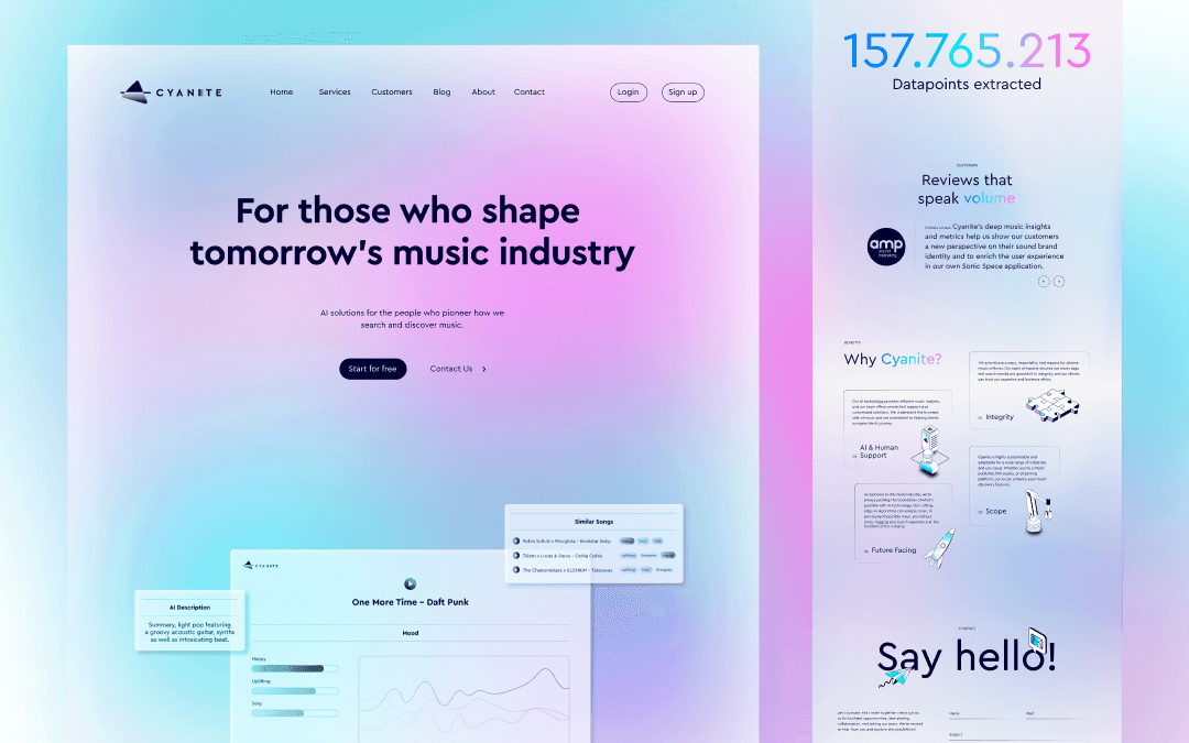 Cyanite.ai Audio Generation showing Audio Generation - AI music tagging, search, and recommendation for teams who discover, o