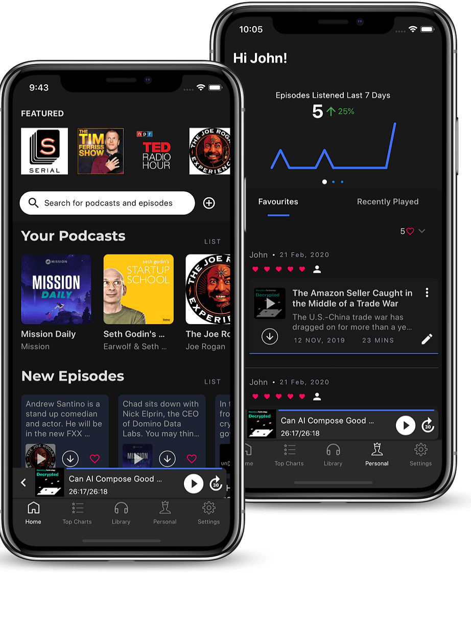 Podurama Audio Editing showing Audio Editing - 2 million podcasts, one app