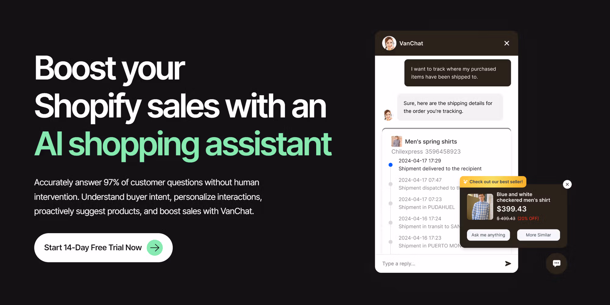 VanChat Conversational AI showing Conversational AI - Conversational AI for eCommerce