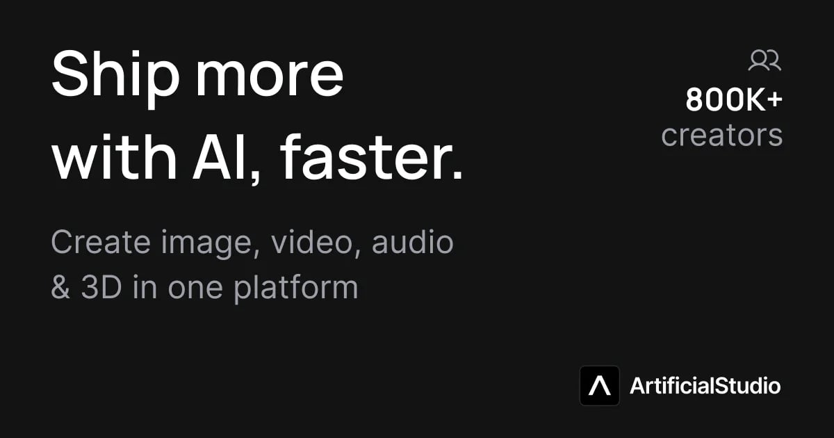 Artificial Studio Image Generation showing Image Generation - Create anything with 50+ AI tools in one platform