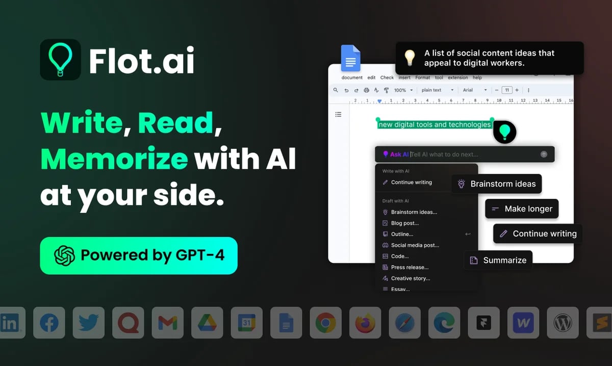 Flot.ai Conversational AI showing Conversational AI - No.1 AI Copilot for All Apps, Docs and Websites