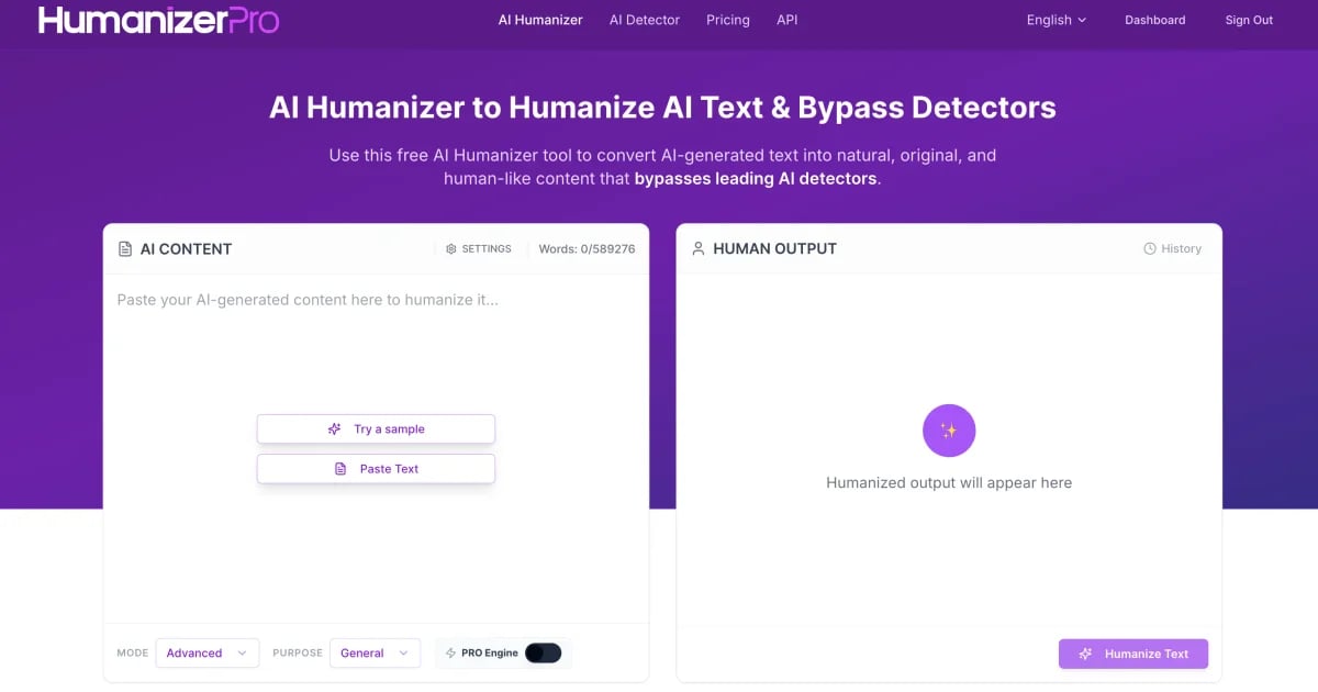 HumanizerPro Writing & Translation showing Writing & Translation - Humanizing AI text for natural, undetectable content