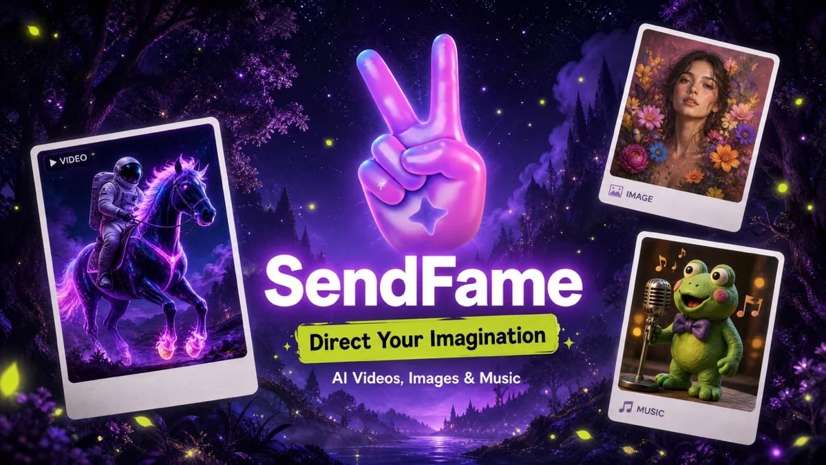 SendFame Video Generation showing Video Generation - Create Epic with AI Videos, Images, Music & More