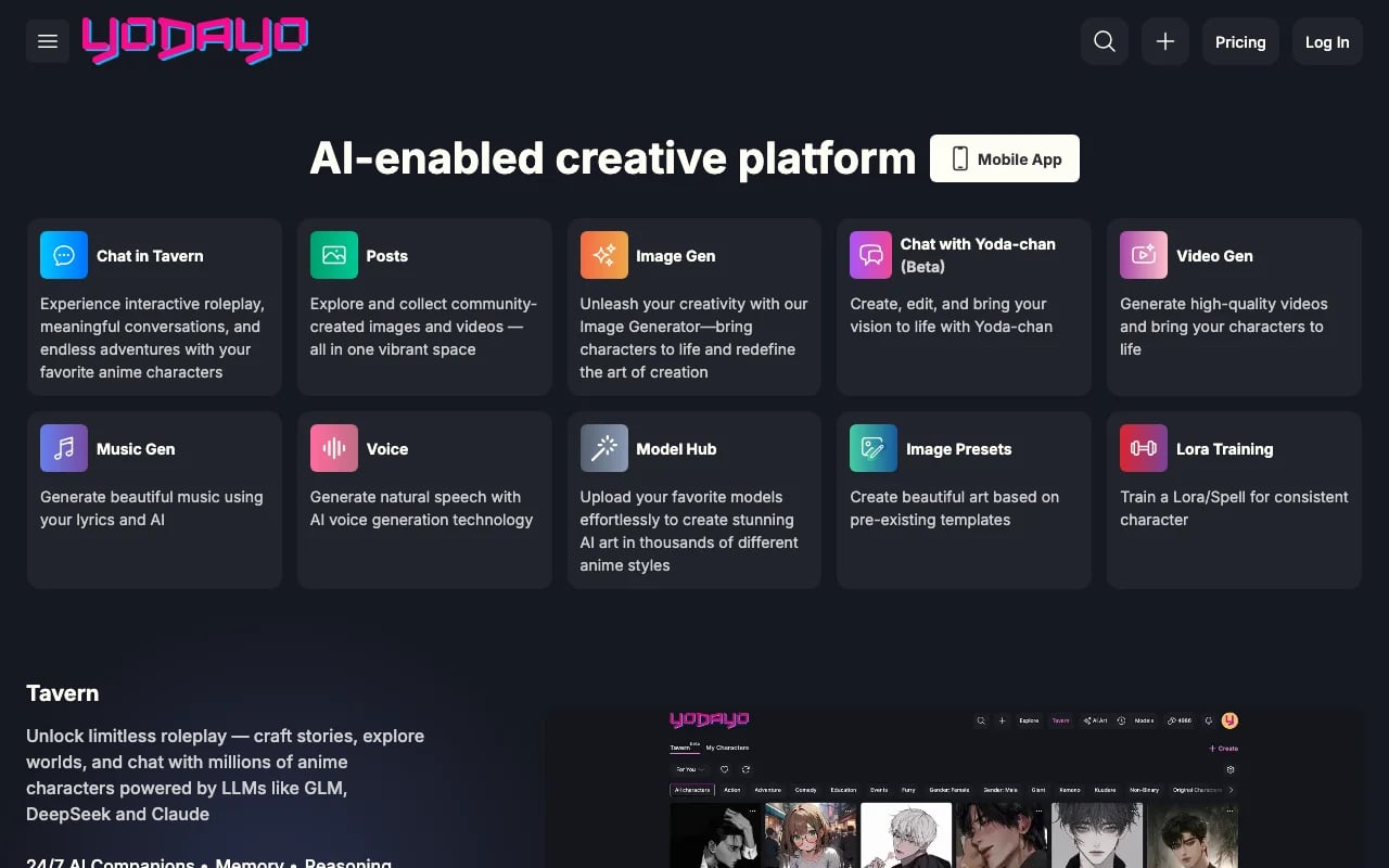 Yodayo Image Generation showing Image Generation - Create, Chat, and Share Anime Art with AI