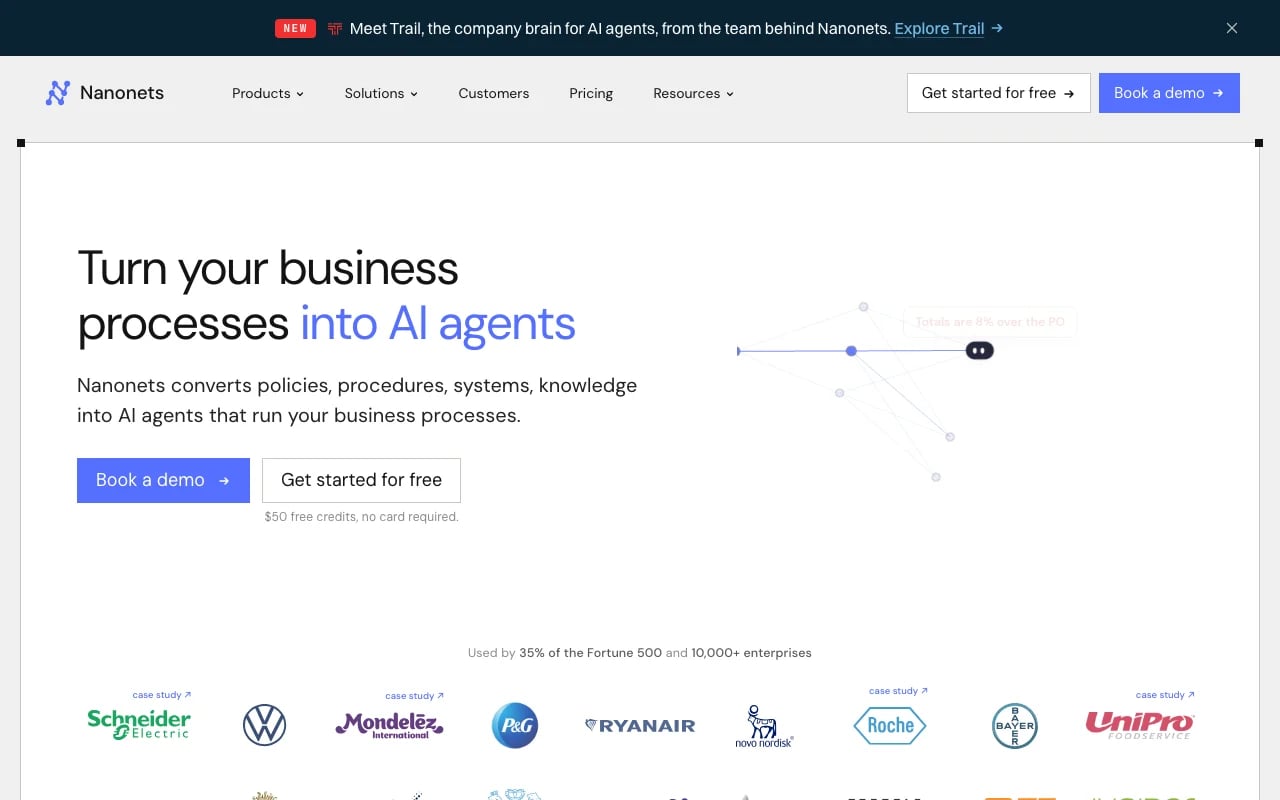 Nanonets Data Analytics showing Data Analytics - AI-powered document processing and workflow automation