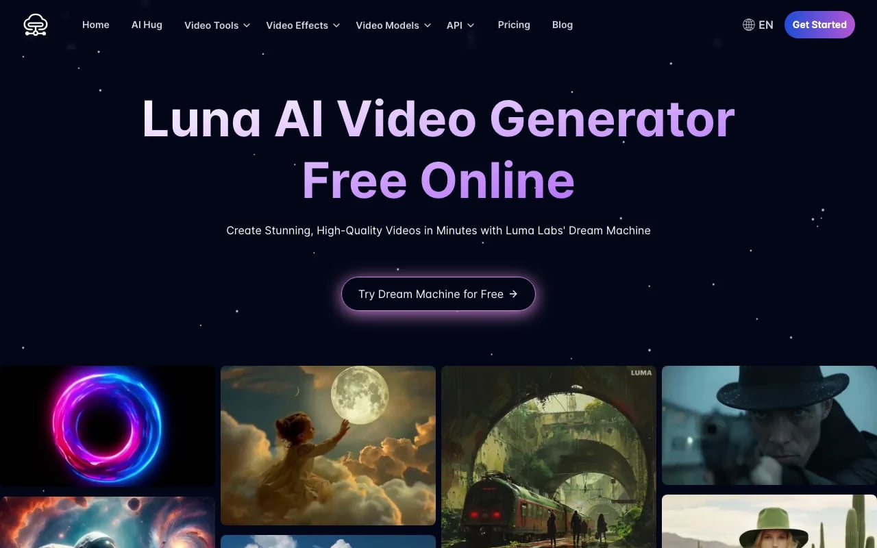 Luna AI Video Generation showing Video Generation - Free Online AI Video Generator — Powered by Dream Machine