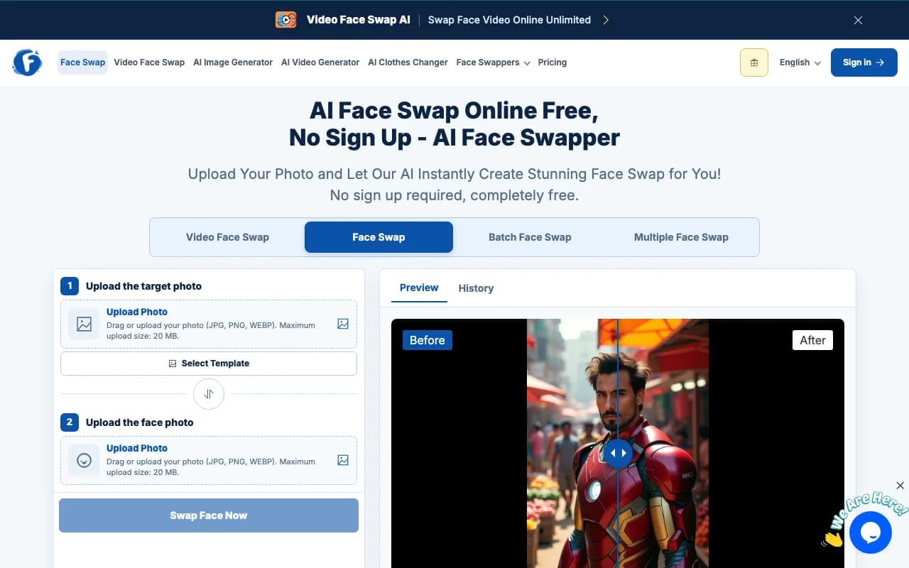 AI Face Swapper Image Generation showing face swapping - Free AI face swapping—no sign-up, no limits, no watermarks
