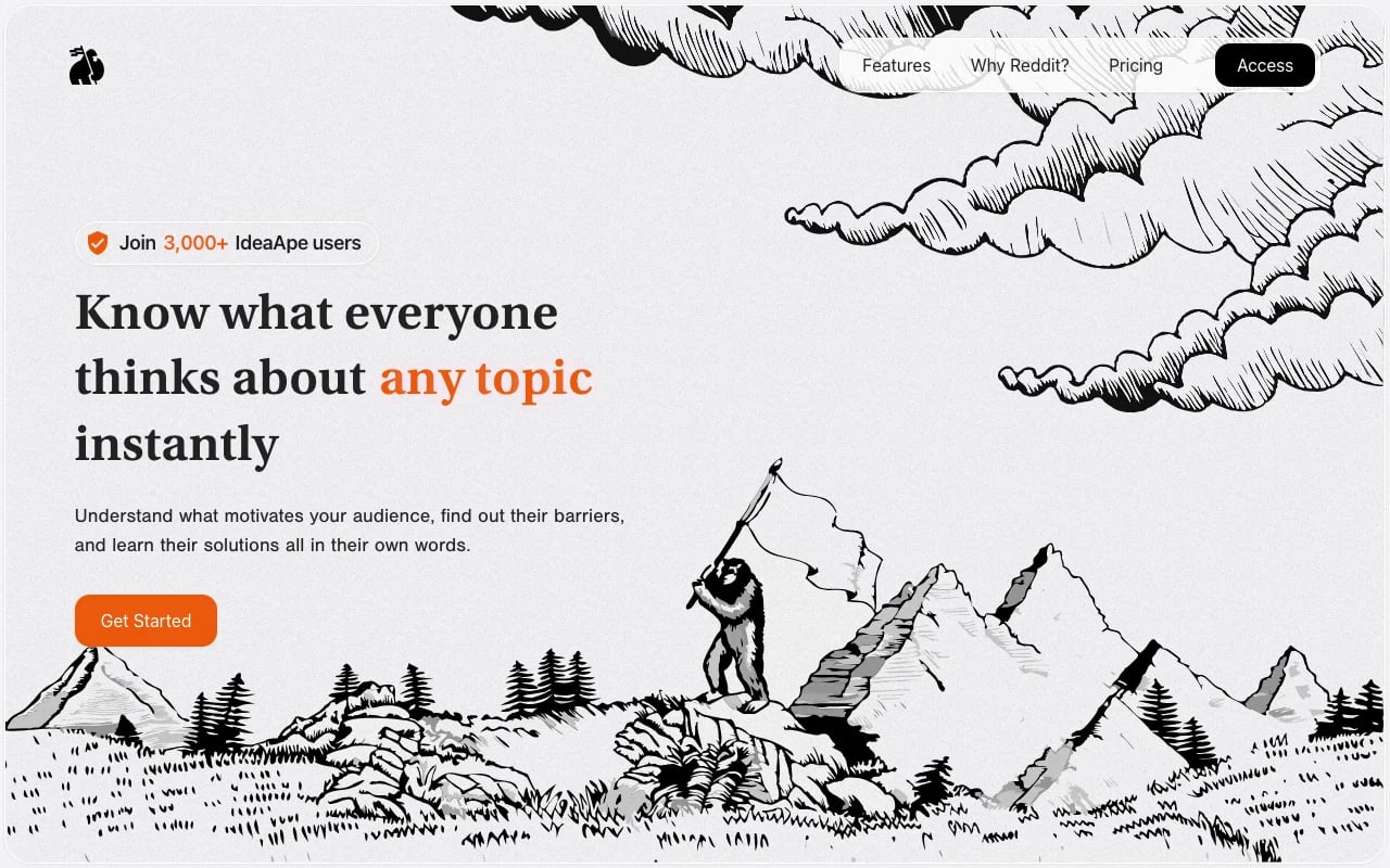 IdeaApe Data Analytics showing Data Analytics - AI Market Research from Real Reddit Voices