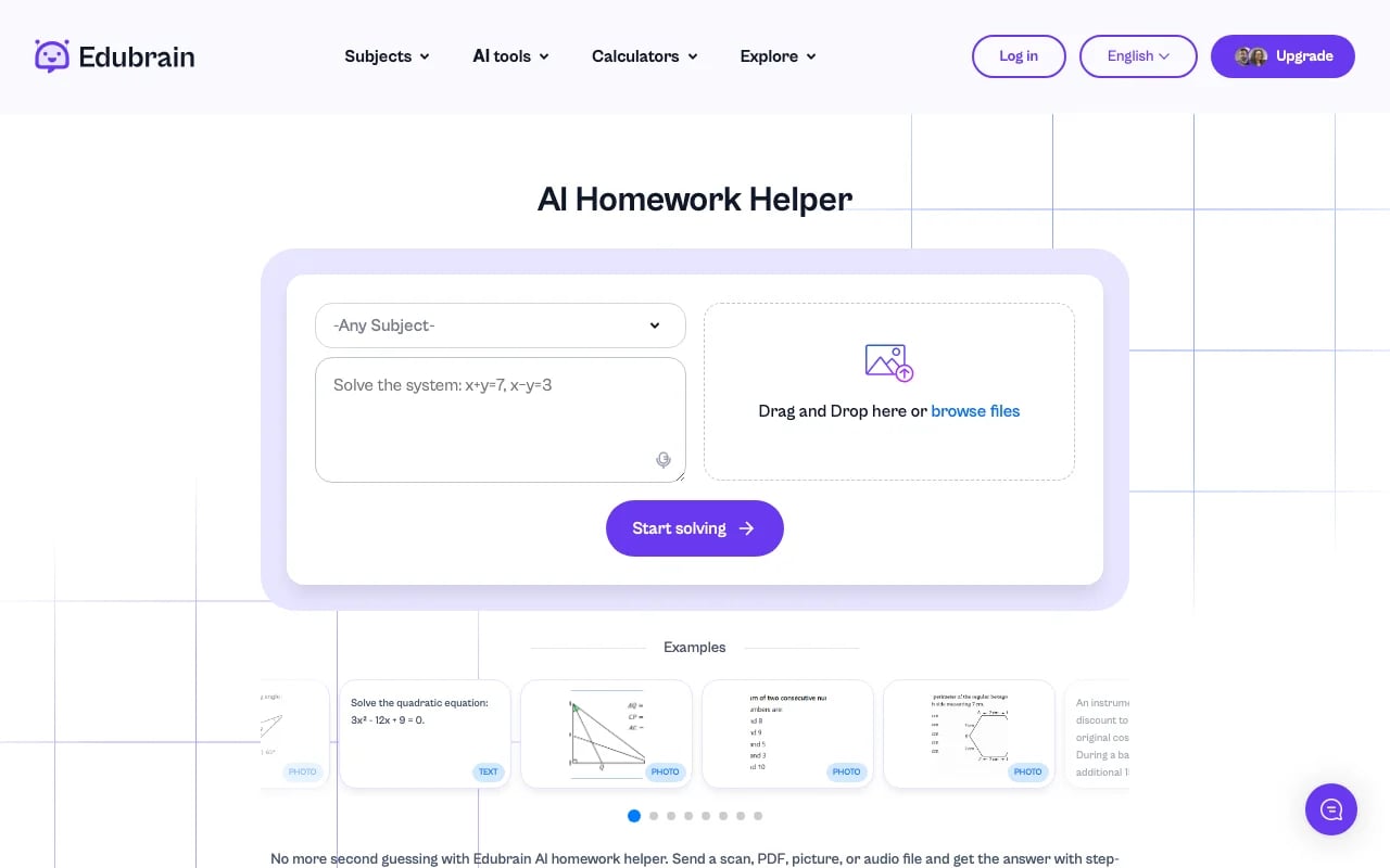 EduBrain.ai Conversational AI showing Conversational AI - Free AI Homework Helper, No Sign-Up