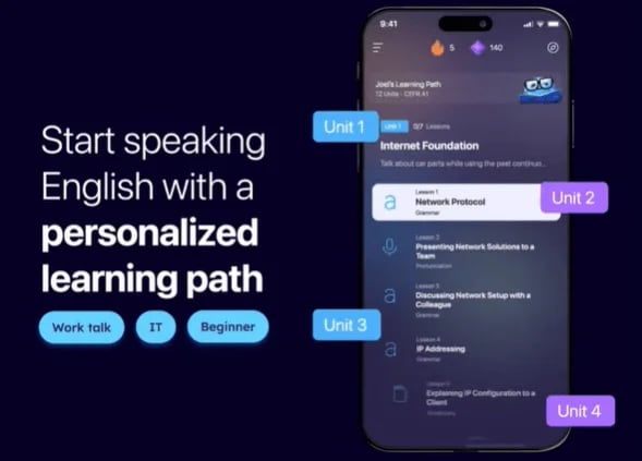 ELSA Speak Conversational AI showing Conversational AI - Your personal AI English speaking coach