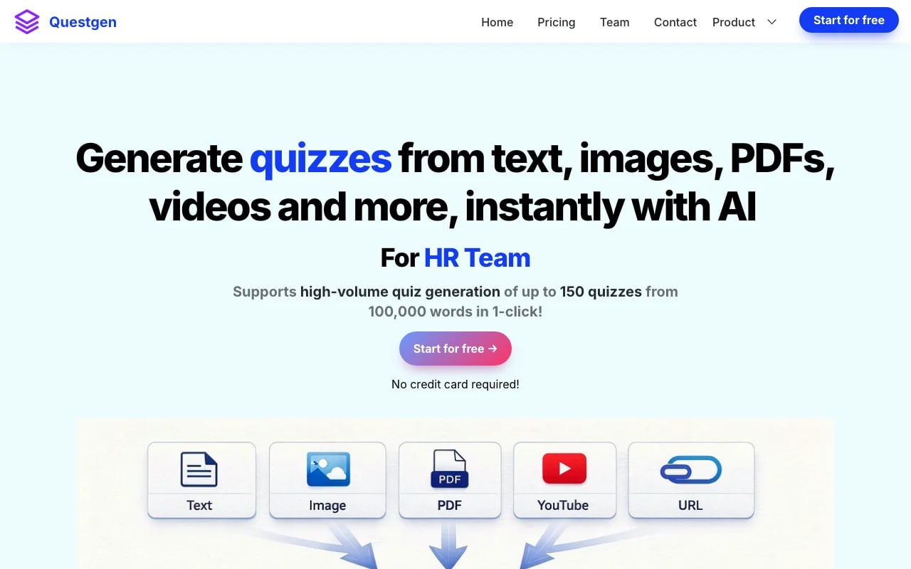 Questgen Writing & Translation showing Writing & Translation - Instantly generate diverse quizzes from any content with AI