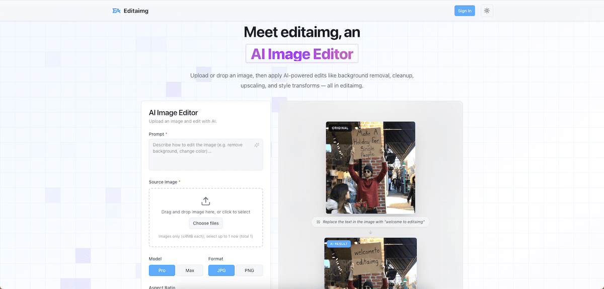 Editaimg Design showing Design - Editaimg: A versatile AI image editor for professional retouching, watermark removal, and se
