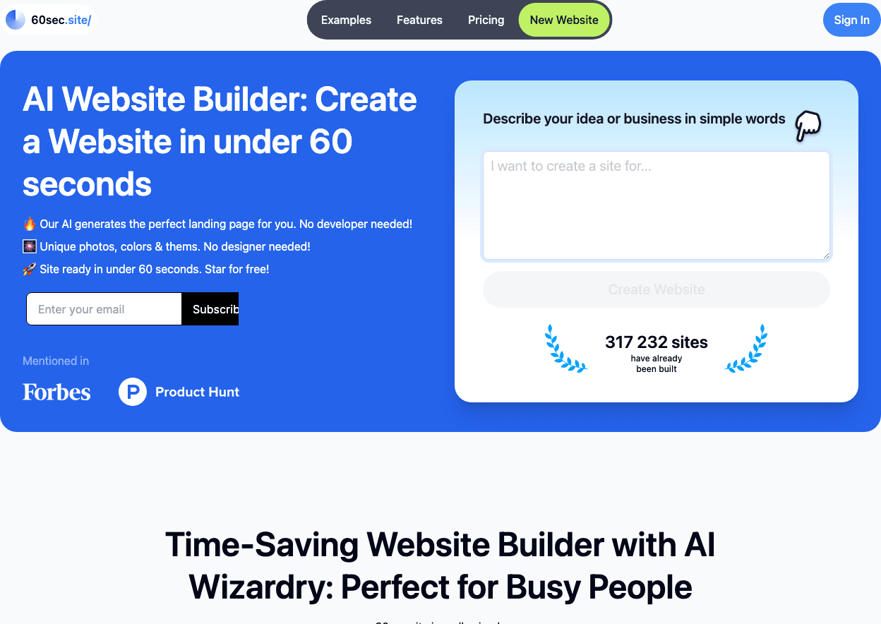 60sec.site Design showing Design - Convert text to video in just 60 seconds!