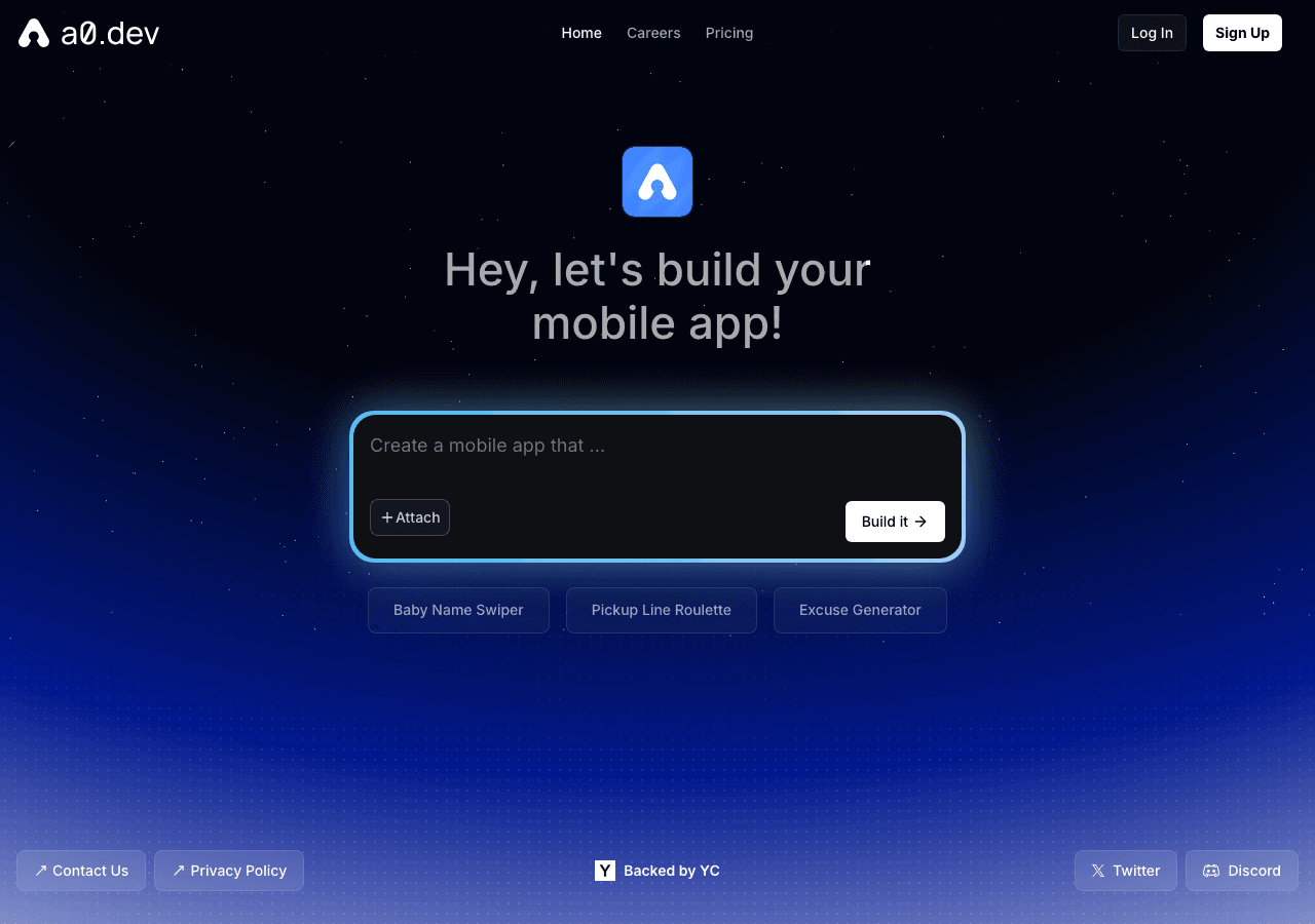 a0.dev Code Assistance showing Code Assistance - Empowering developers with advanced AI capabilities.
